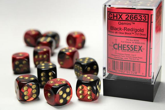 Chessex d6 Cube - Gemini Black-Red with Gold
