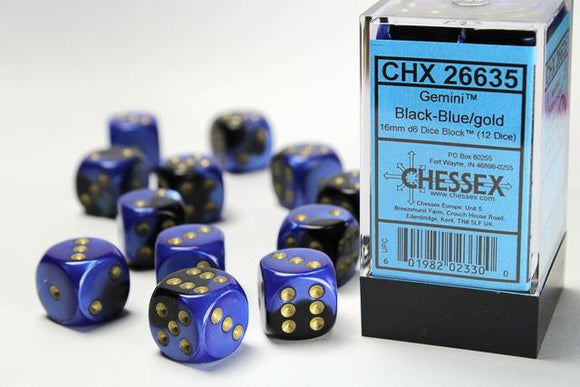 Chessex d6 Cube - Gemini Black-Blue with Gold