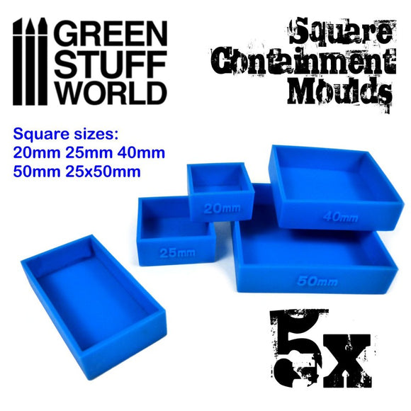 Green Stuff World: 5x Containment Moulds for Bases - Square