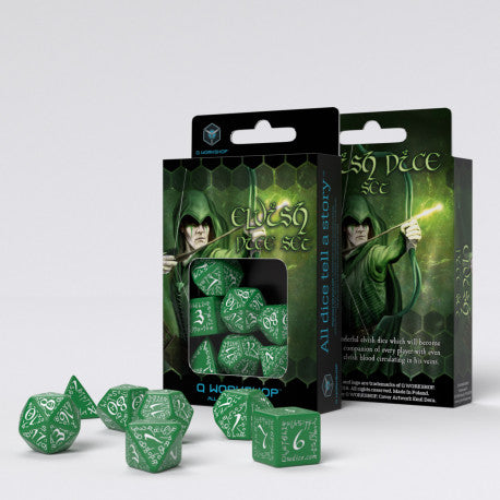 Q-workshop: Elvish Green & white Dice Set (7)