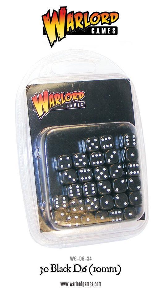 Warlord Games: 30 Black D6 (10mm)