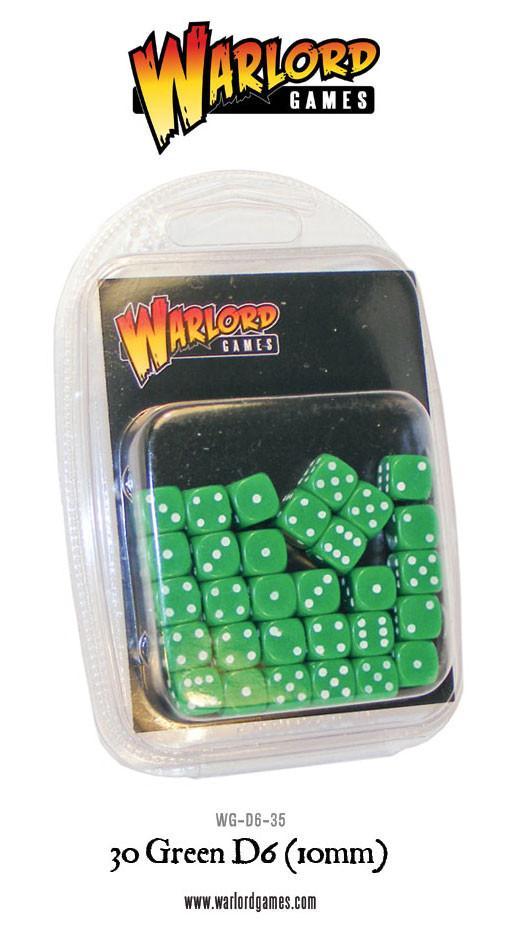 Warlord Games: 30 Green D6 (10mm)