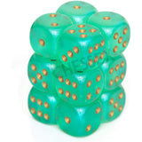 Chessex d6 Cube - Borealis Light-Green with Gold Luminary