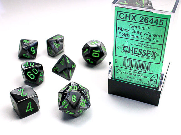 Chessex Gemini Black-Grey/Green Polyhedral 7-Die Set