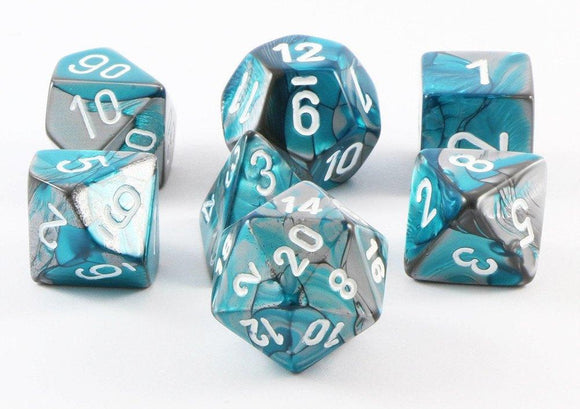 Chessex Gemini Polyhedral 7-dice Set: Steel-Teal/White