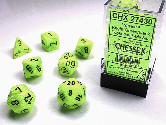 Chessex Vortex - Bright Green/Black - Polyhedral 7-Die Set