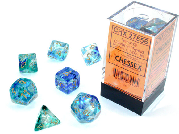 Chessex Nebula - Oceanic/Gold Luminary - Polyhedral 7-Die Set