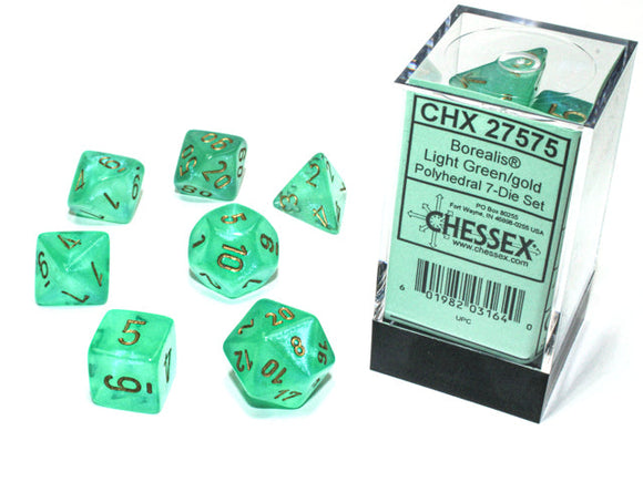 Chessex Borealis - Light Green/Gold Luminary - Polyhedral 7-Die Set