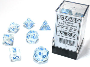 Chessex Borealis - Icicle/Light Blue Luminary - Polyhedral 7-Die Set