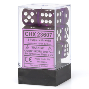 Chessex d6 Cube - Translucent Purple with White (16mm)