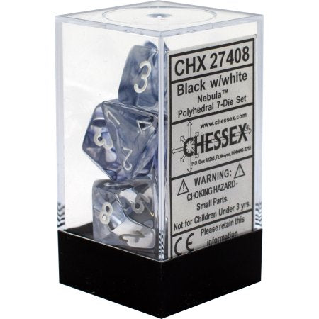 Chessex Black w/white Nebula Polyhedral Dice Set