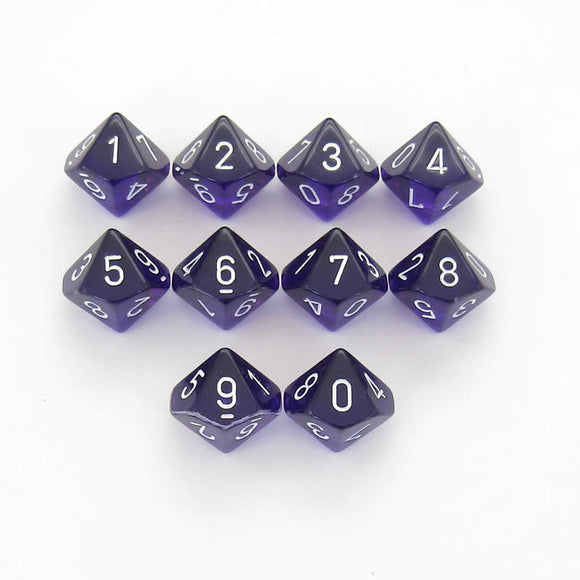 Chessex d10 Clamshell - Translucent Purple with White