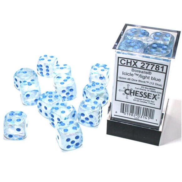 Chessex d6 Cube - Borealis Icicle/Light Blue