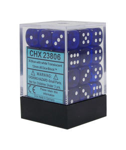 Chessex d6 Cube - Translucent Blue with White (12mm)