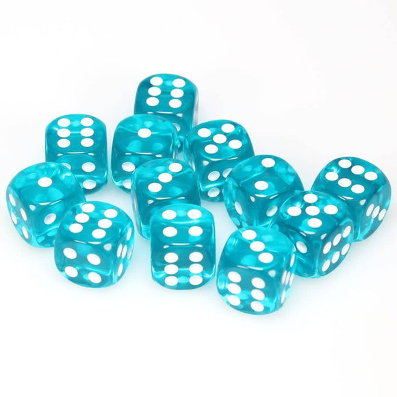 Chessex d6 Cube - Translucent Teal w/White