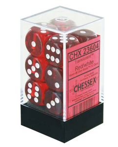 Chessex d6 Cube - Translucent Red with White (16mm)