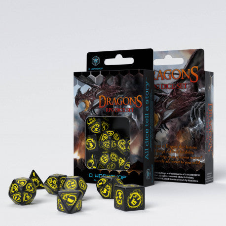 Q-workshop: Dragons Black & yellow Dice Set (7)