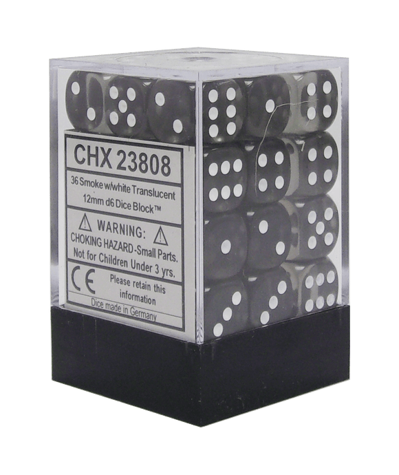 Chessex d6 Cube - Translucent Smoke with White (12mm)