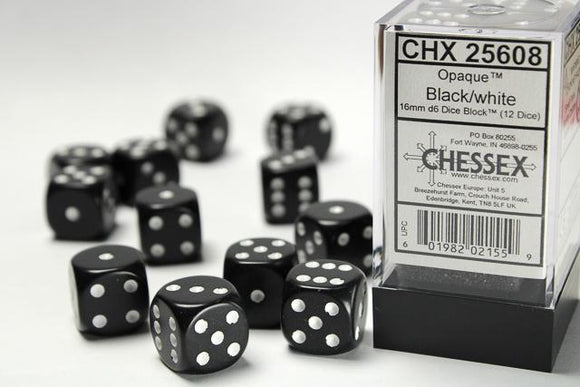 Chessex d6 Cube - Opaque Black with White
