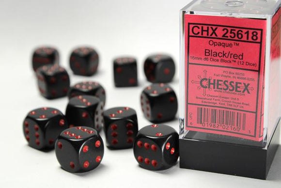 Chessex d6 Cube - Opaque Black with Red