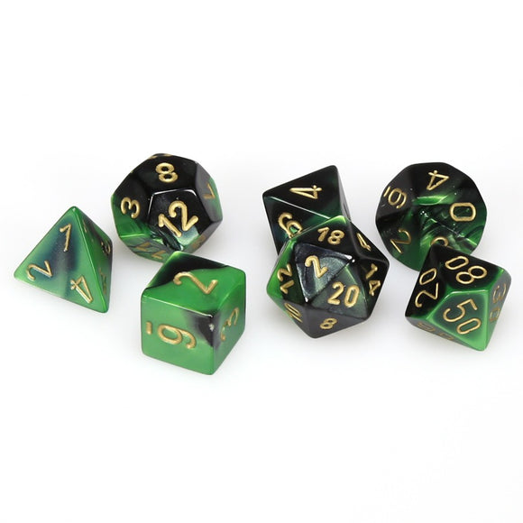 Chessex Polyhedral 7-Die Set: Gemini: Black Green/Gold