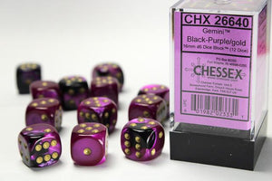 Chessex d6 Cube - Gemini Black-Purple with Gold
