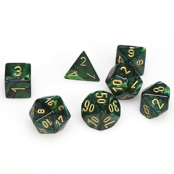 Chessex Scarab - Jade/Gold - Polyhedral 7-Die Set