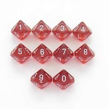 Chessex d10 Clamshell - Translucent Red with White