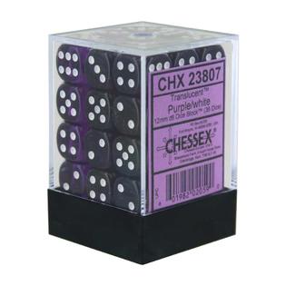 Chessex d6 Cube - Translucent Purple with White (12mm)