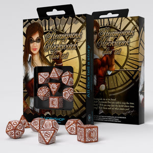 Q-workshop: Steampunk Clockwork Caramel & white Dice Set (7)
