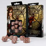 Q-workshop: Steampunk Clockwork Caramel & white Dice Set (7)